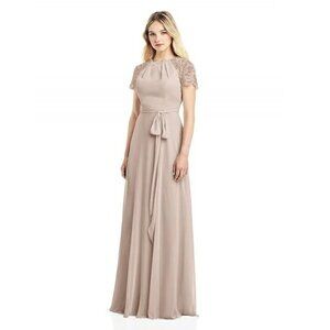 NEW Jenny Packham Dessy Style Cap Sleeve Jewel-Neck Lace and Chiffon Gown P2796